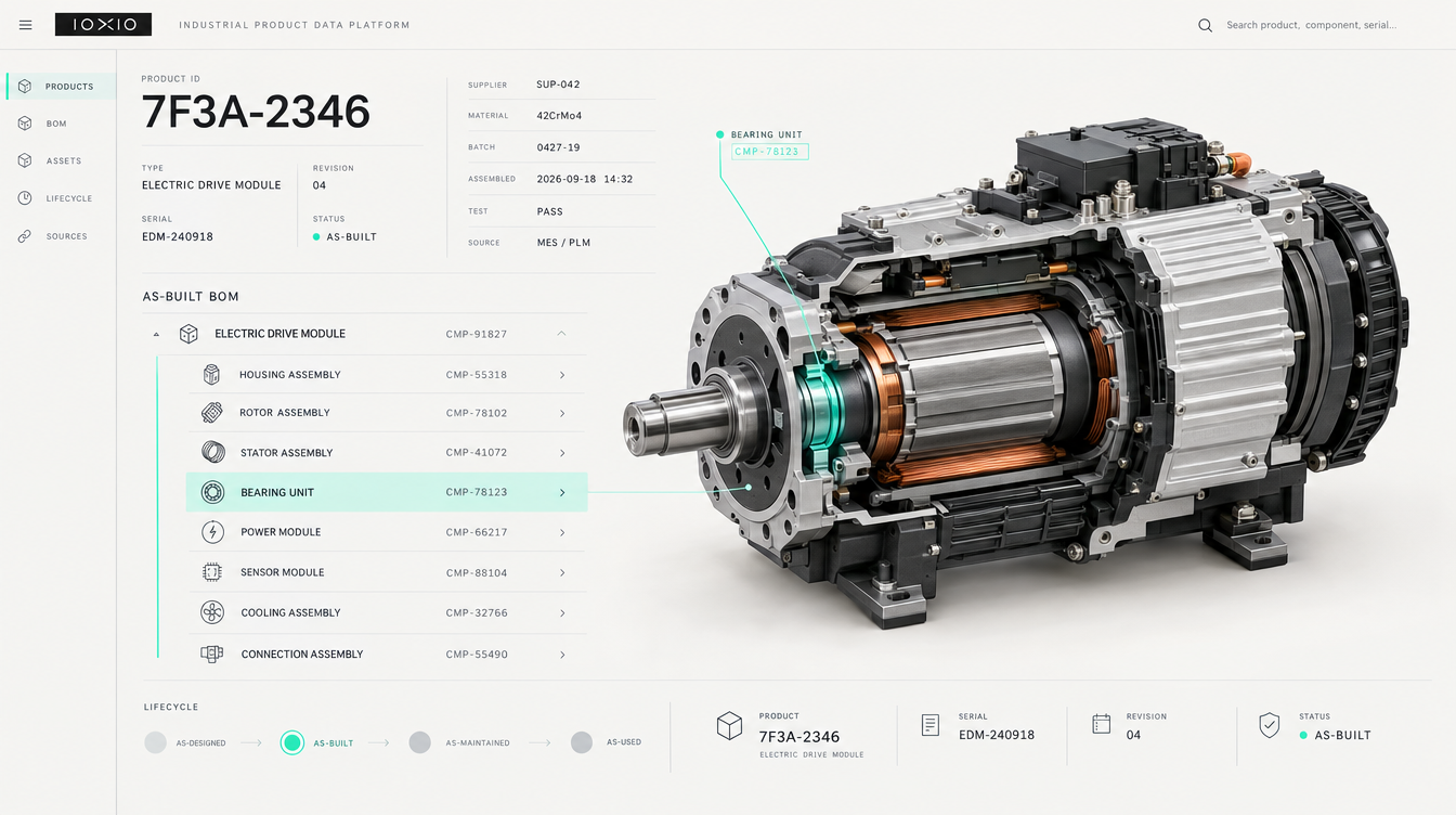Product Identity & Lifecycle shown through the physical product and its connected industrial data